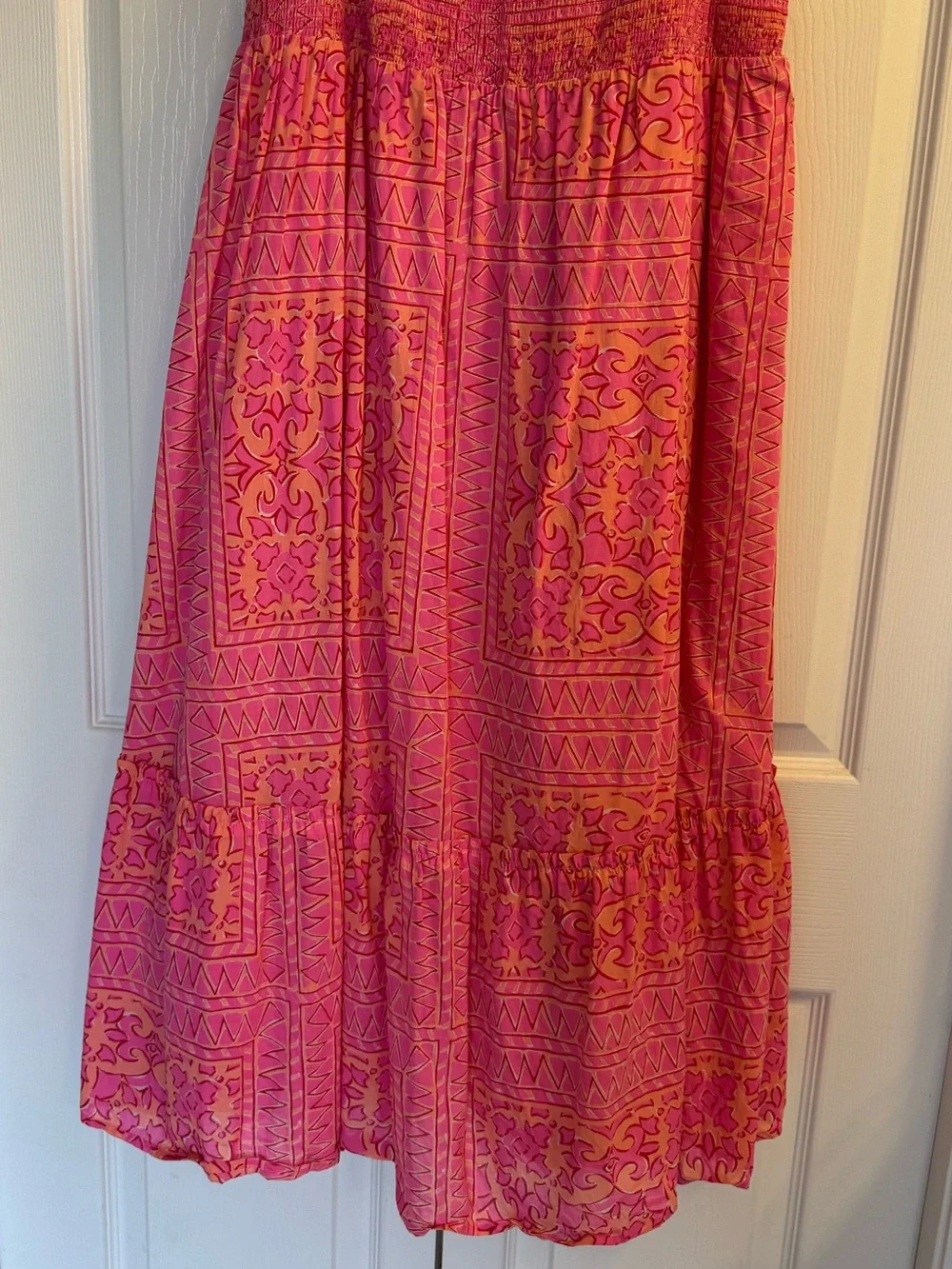 Vineyard Vines | Pink Ruffle Smocked Tiered Midi Women’s Dress Size XL